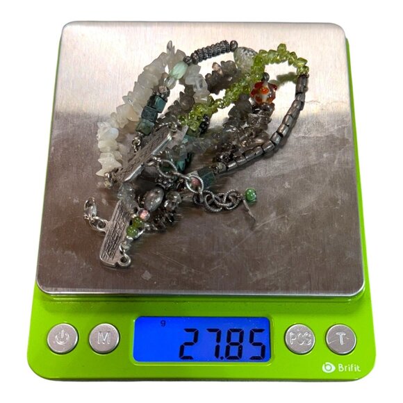 Vt 925 Sterling Silver Chunky Multi Strand Labradorite Moonstone Beaded Bracelet - Picture 6 of 8